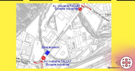 Tall temporal de l'avinguda Indústria per obres de renovació del paviment ferroviari